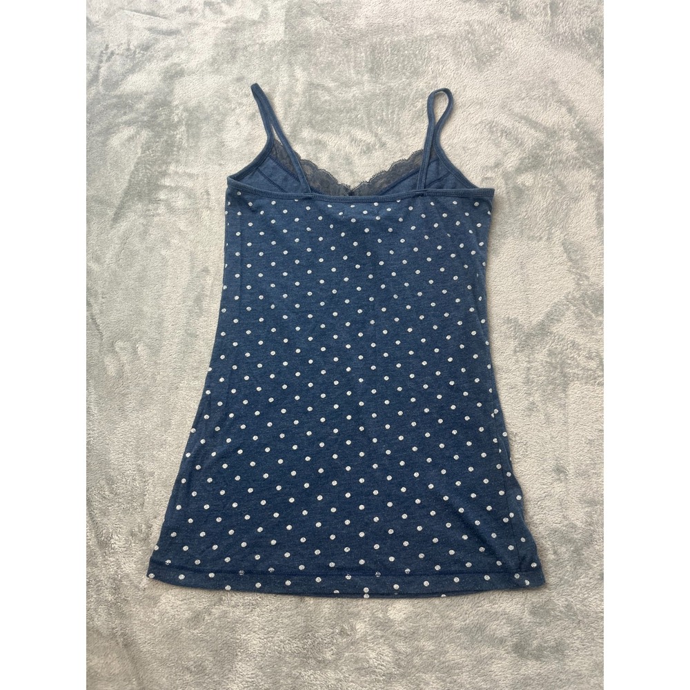 Vintage Hollister Navy Blue Polka Dot Lace Trim Cami Tank Top Small Y2K - Picture 2 of 7